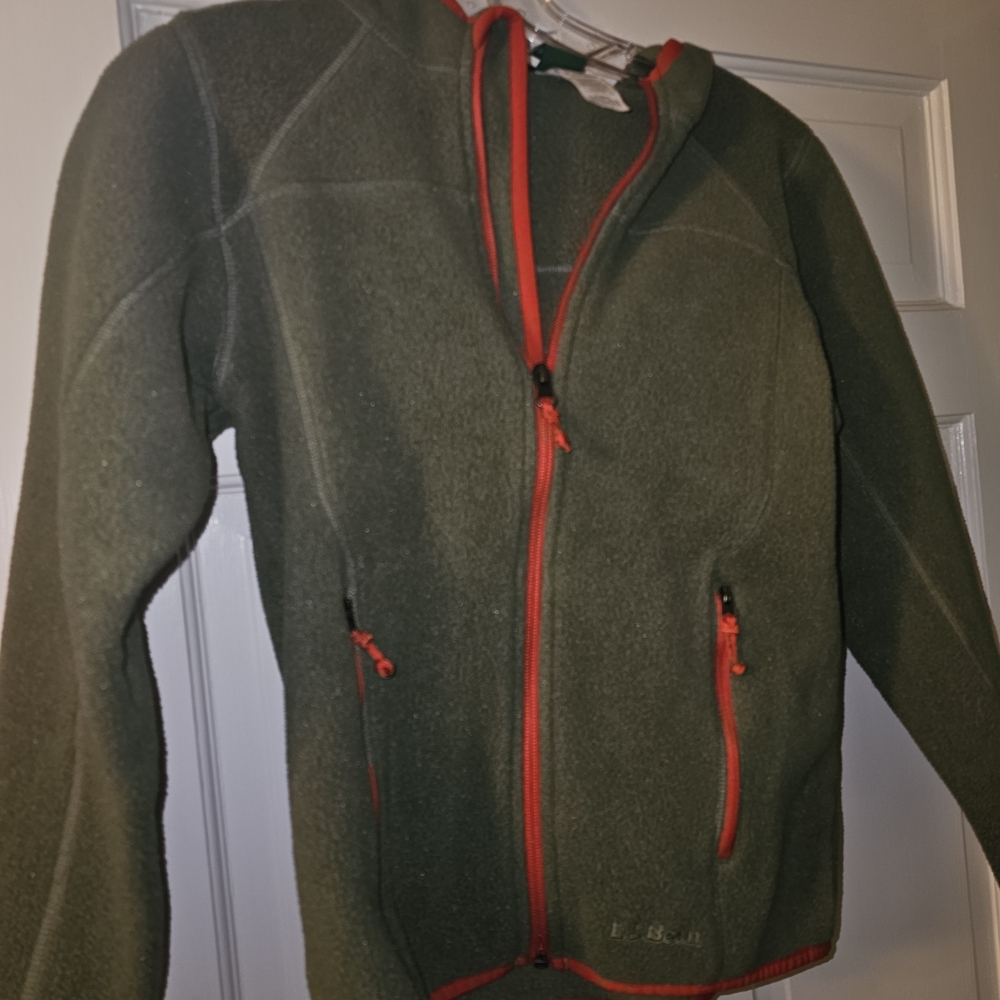 L.L. Bean Kids Green Fleece Jacket with Red Accents